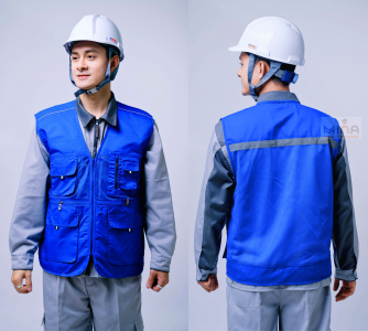 Áo Bảo Hộ Lao Động Gile Kỹ Sư Túi Hộp Màu Xanh Bích