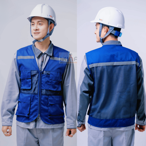 ÁO GHILE BẢO HỘ 4 TÚI HỘP MÀU XANH DƯƠNG 