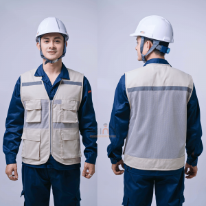 ÁO GHILE BẢO HỘ 4 TÚI HỘP MÀU BE SÁNG 
