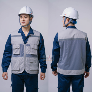 ÁO GHILE BẢO HỘ 4 TÚI HỘP MÀU GHI SÁNG 